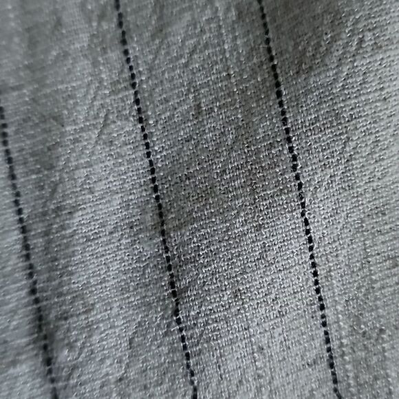 Linen Blend Neutral Colored Faint Black Striping Size L Pleated Front Pants - Picture 2 of 3